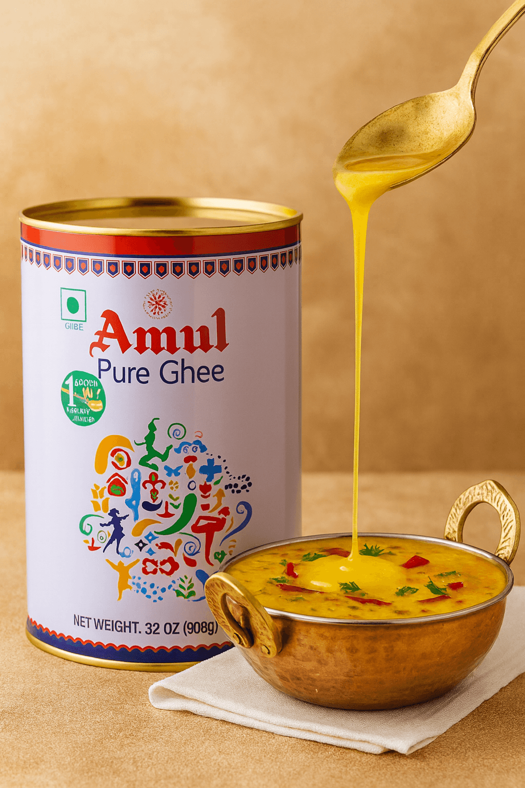 Amul Pure Ghee – Authentic Indian Clarified Butter, 32 oz (907 G)