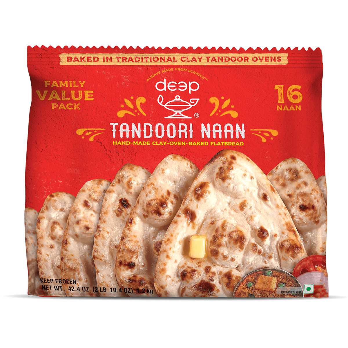 Deep Frozen Tandoori Naan Family Pack - 16 Count