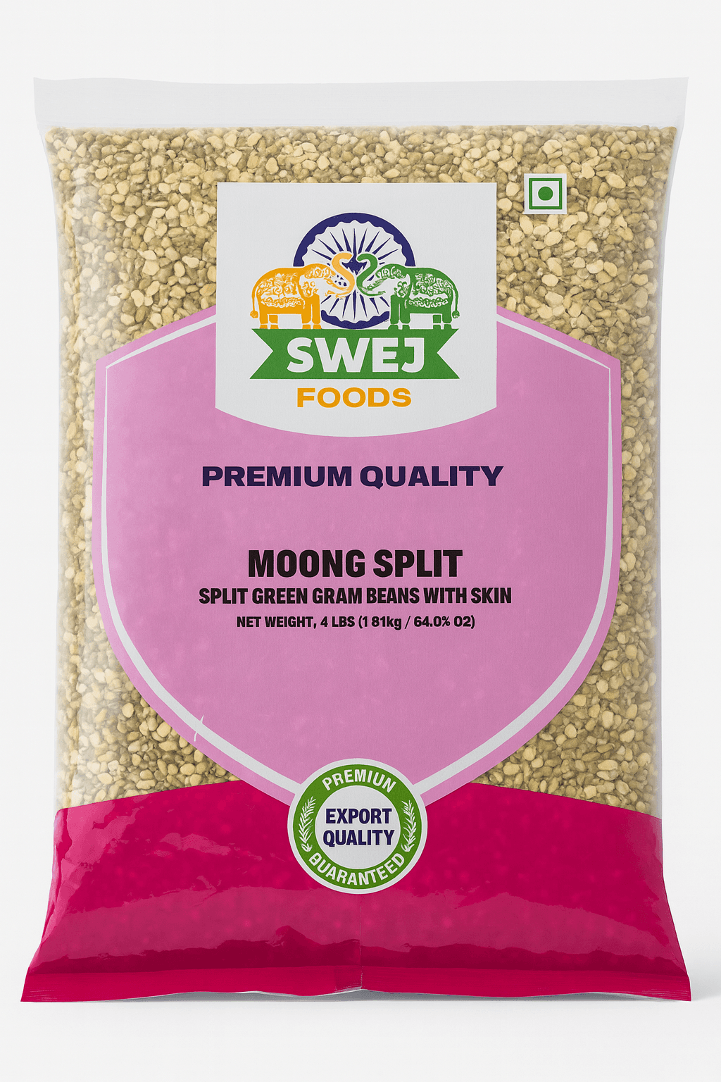 Swej Green Split Moong Dal - 4 Lbs (1.8 KG)