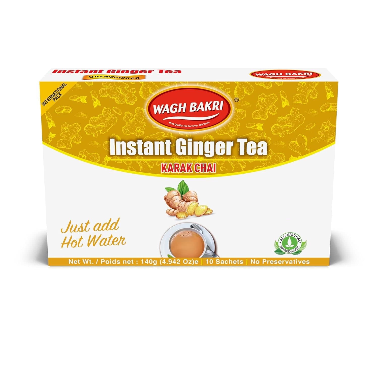 Wagh Bakri Instant Ginger Tea - 10 Pack